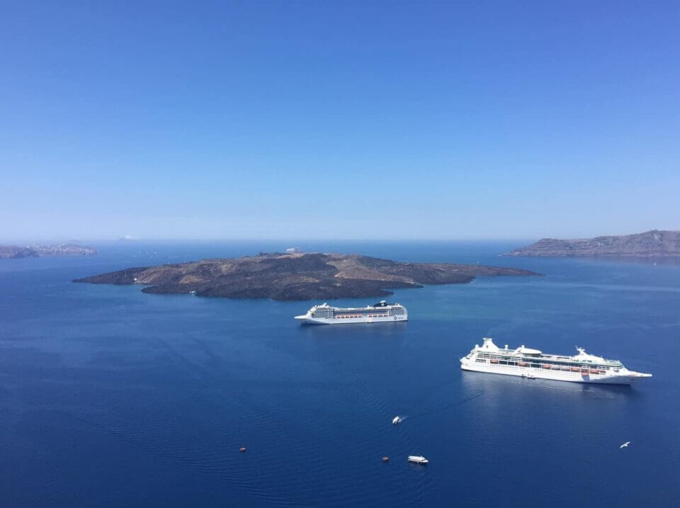 Wide view with cruise ship in Greece