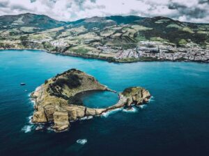 A beautiful areal view of the Azores in Portugal. 