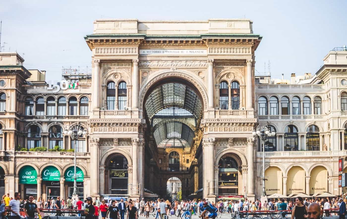 Exterior of the Galleria Vittorio Emanuele II shopping arcade.