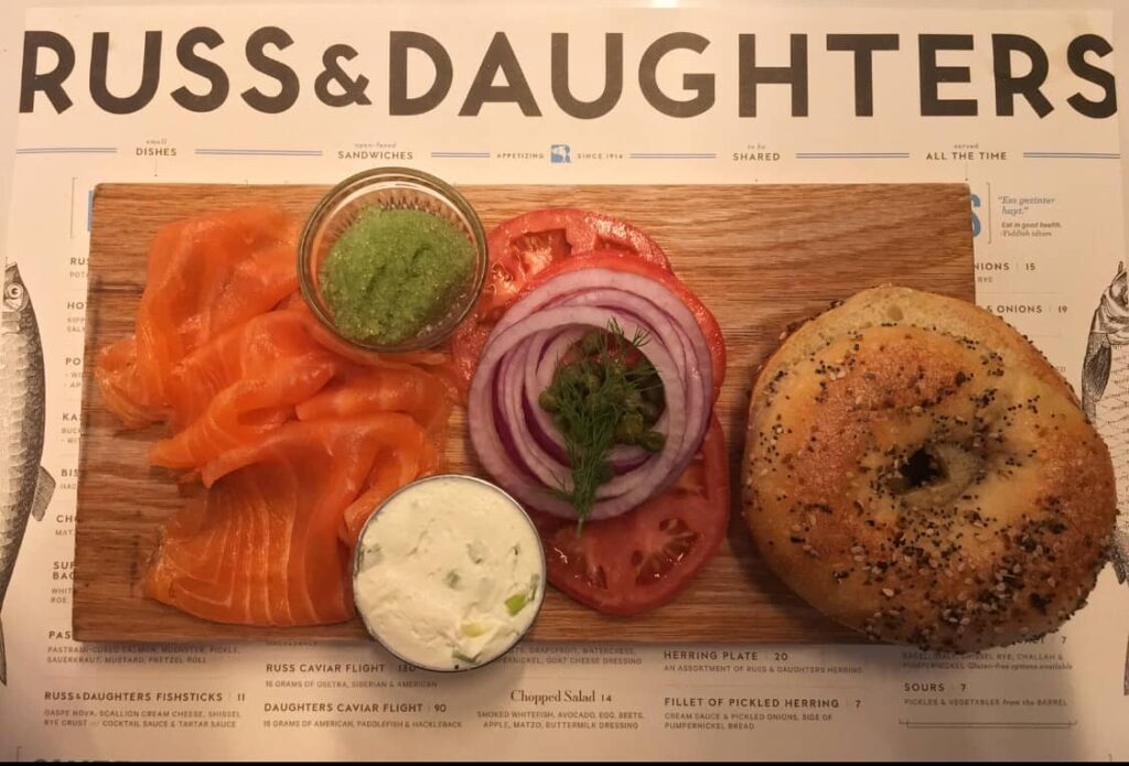 A bagel with lox and creem cheese from the Russ and Daughters Cafe inside the Jewish Museum, one of the coolest museums in NYC. 