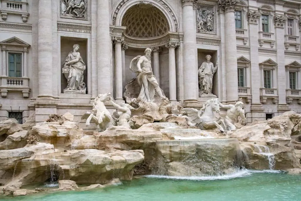 View of the Trevi Fountain in Rome. 