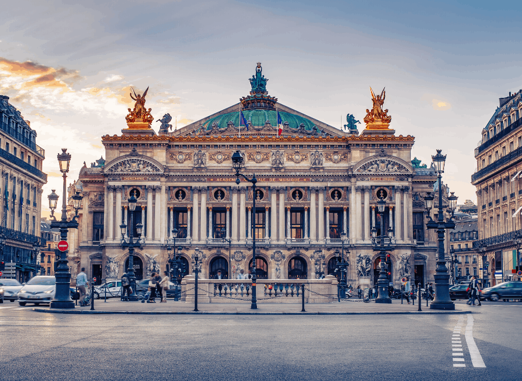 Exterior of Palais Garnier, just off of rue de la paix. One of the famous streets in paris. 