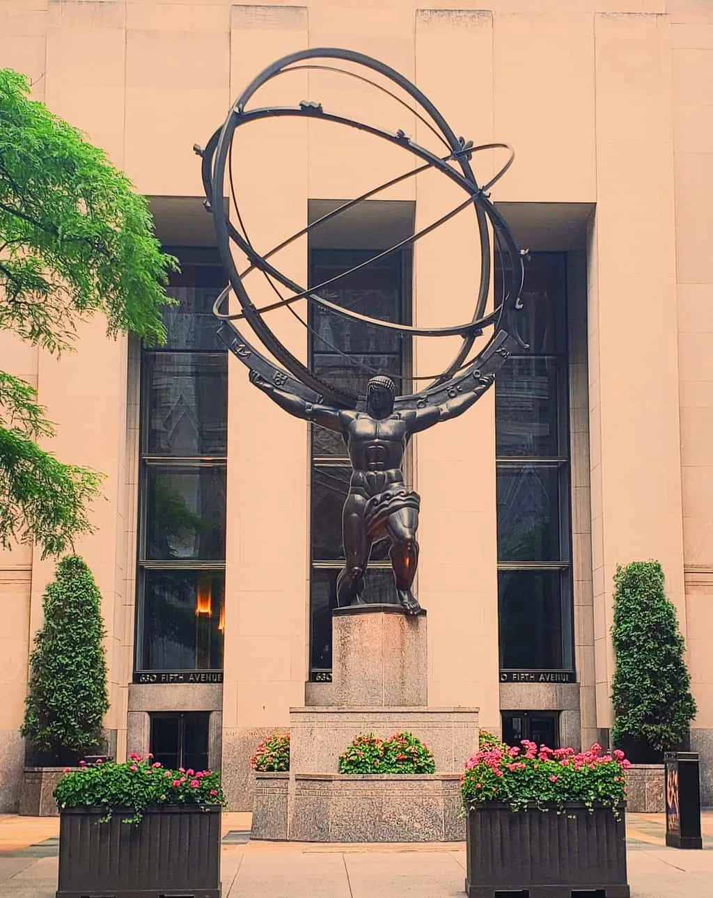 The iconic beauty of the Atlas Statue along Fifth Avenue. 