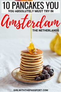 One of my favorite aspects of Amsterdam travel is trying all the delicious local foods! From Dutch pancakes to Stroopwafels, Amsterdam has so much delicious food that is the perfect destination for any foodie traveler. But one of my favorite Amsterdam things to do is try all the delicious pancakes that can be found throughout this city. So check out ten of the best pancakes in all of Amsterdam. #Netherlands #Amsterdam #foodie #travel 