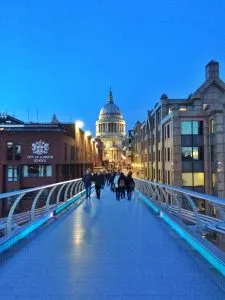 A classic view of St. Paul's Cathedral from Millenium Bridge. 