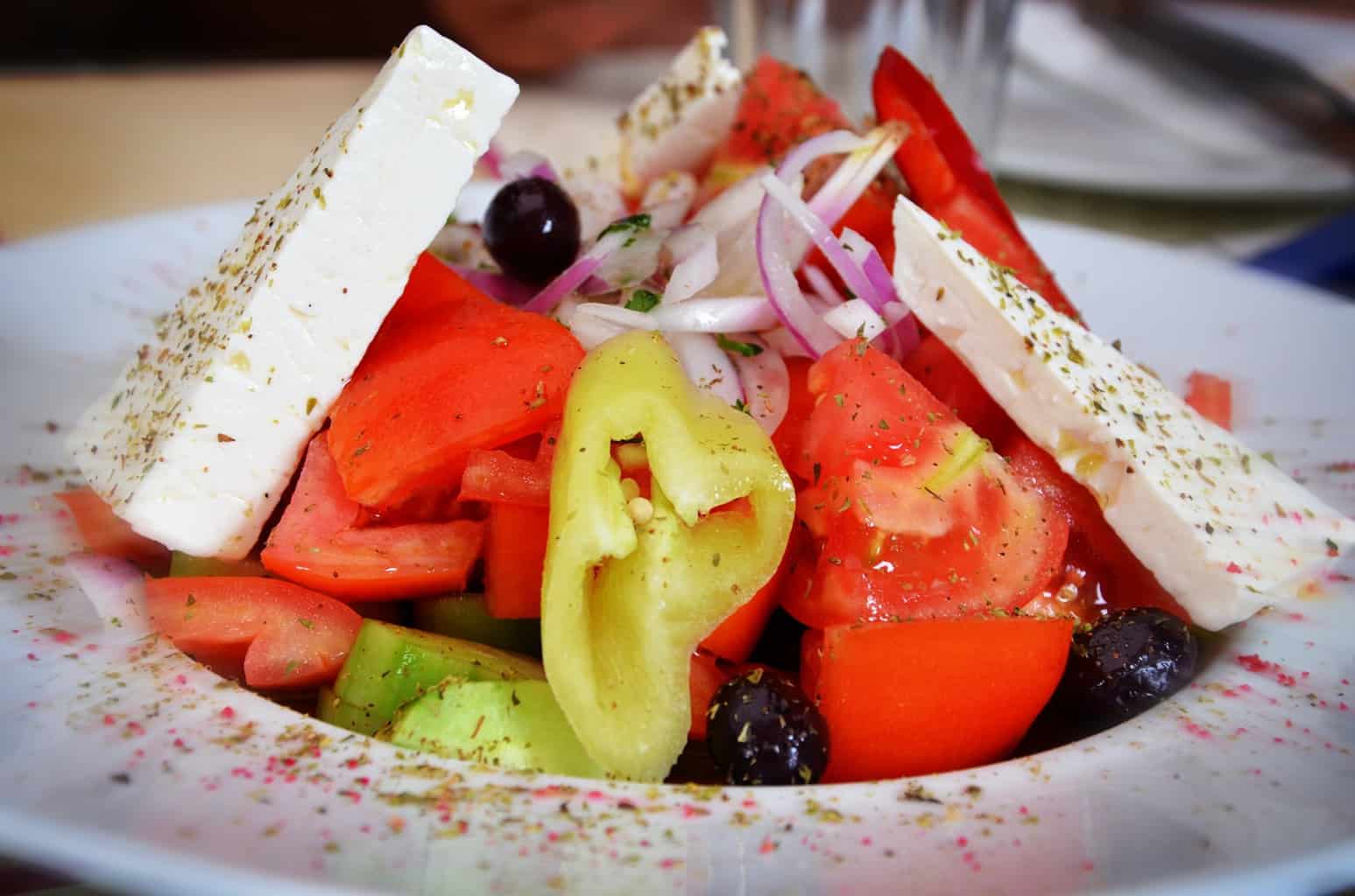 After such a busy day, you deserve to relax and enjoy some amazing Greek food, like this delicious Greek salad. 