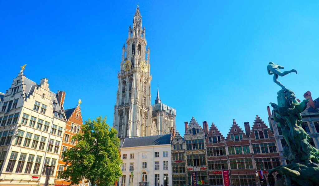 A view of Grote Markt in Antwerp with Babo Fountain on the right and various guild halls. So if you're wondering is is worth is to visit Antwerp? It is for the architecture. 