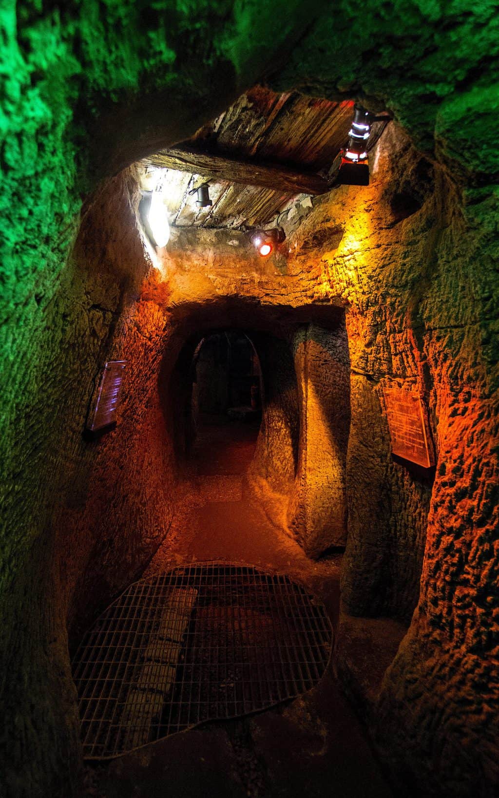 The dark tunnels inside Glimerton Cove, Edinburgh. 