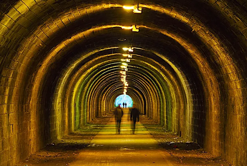 The slightly ominous feel of the innocent Railway Tunnel, one of the many unusual things to do in Edinburgh.