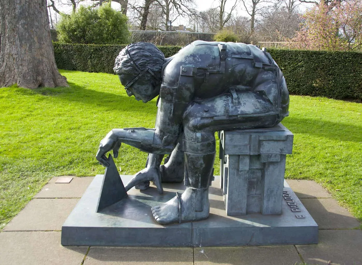 A sculpture by Eduardo Paolozzi on the grounds of the Scottish National Gallery of Modern Art in Edinburgh.