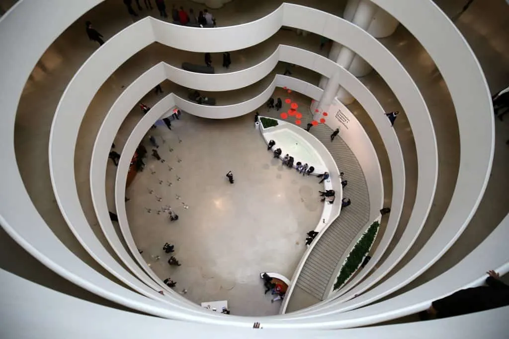 An aerial view of the main concourse in the Guggenheim.