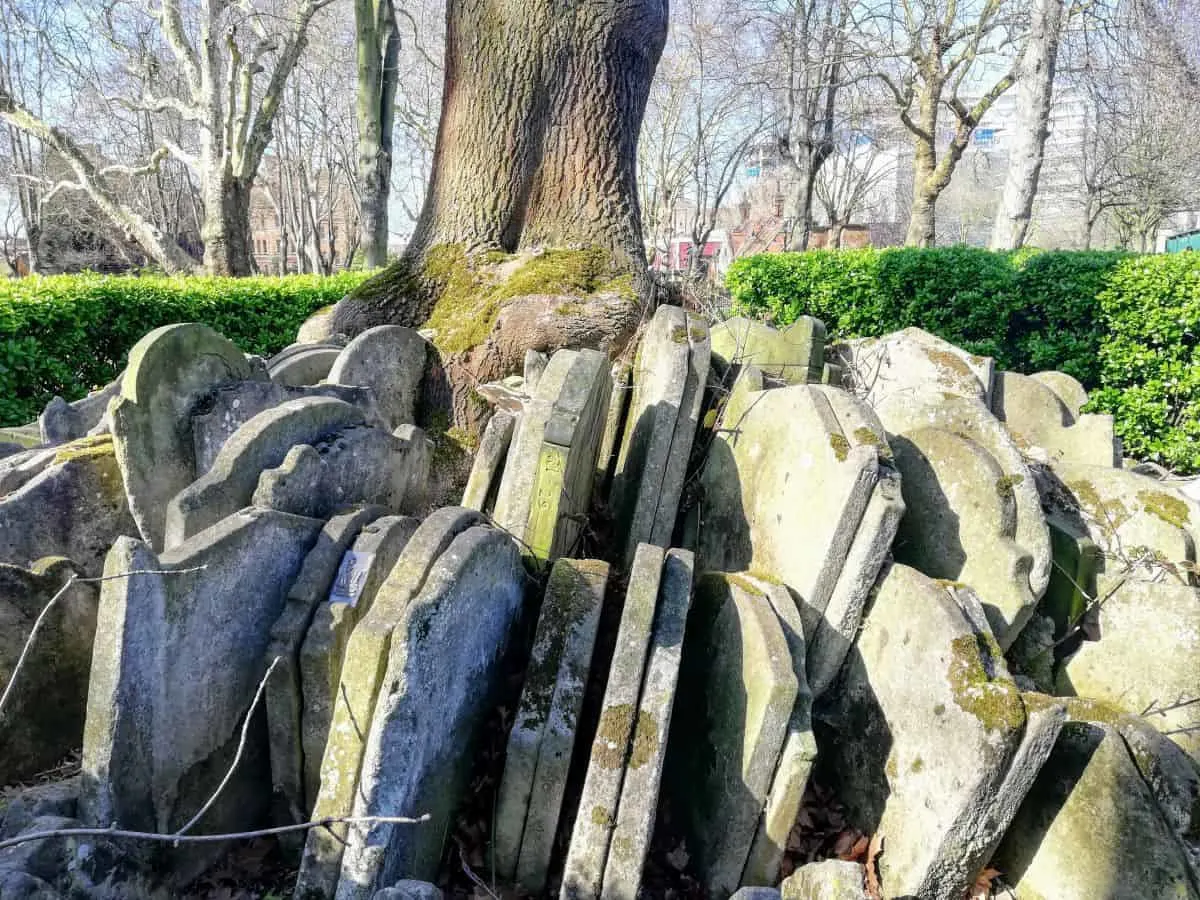 The concentric rows of tightly packed gravestones that you'll find beneath the Hardy Tree in St. Pancras churchyard. 