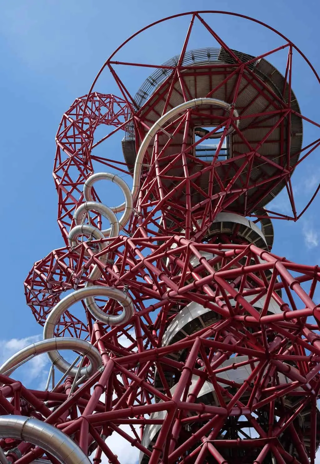 A close of few of the intricate structure that makes up London's famous Orbit Slide. 