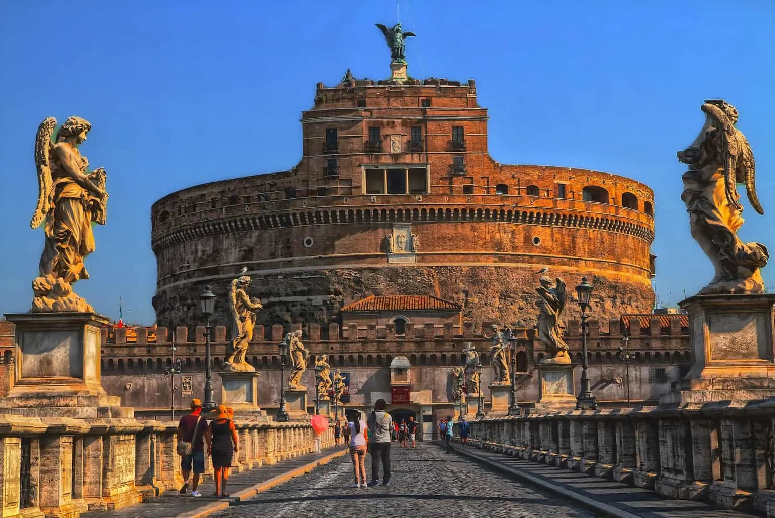 A view of Castel Sant' Angelo from across the Tiber River. 