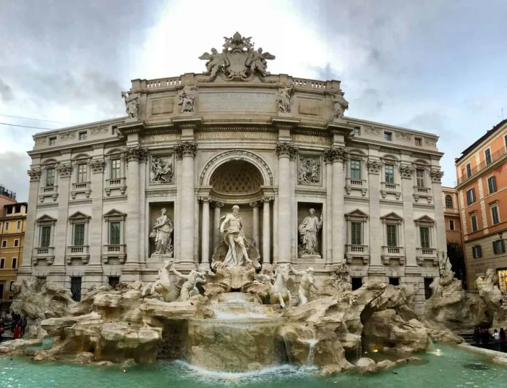 A view of the famous Trevi Fountain in Rome.