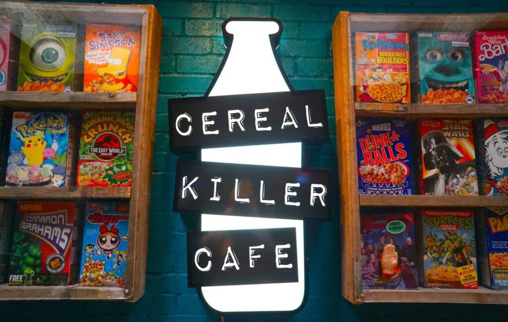 Cereal Killer Cafe is a fun and quirky, 90's themed cafe that is located in the eclectic, London neighborhood of Shoreditch.