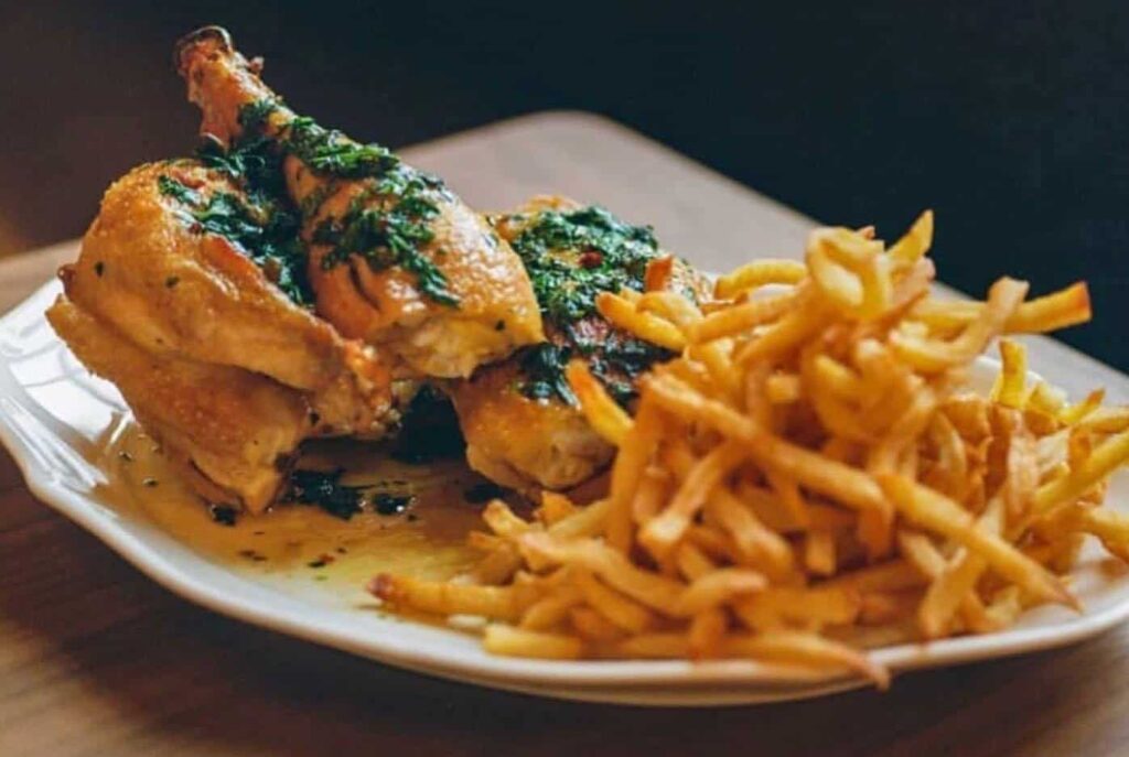 Roast Chicken and French fries from Le Crocodile another great spot for brunch in NYC