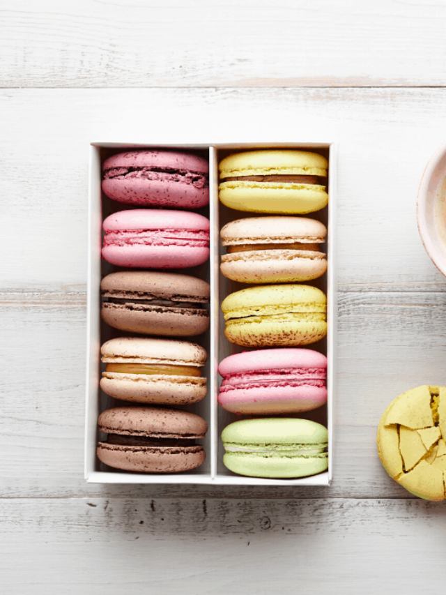 Box of macarons and a coffee