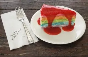 If you stop by Vivi the Coffee Place while in Bangkok, be sure to get their rainbow crepe cake with fresh strawberry sauce. SOO GOOD!