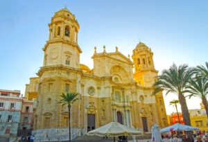 The historic, Baroque-style Cathedral that you'll find in the center of Cadiz, Spain.