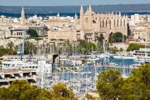 An aerial view of Mallorca's historic, capital city of Palma de Mallorca.