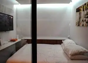 The cozy, but comfy, rooms at S-Box Hotel in Bangkok.