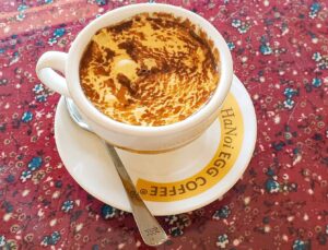 The traditional egg coffee that you'll find at Little Hanoi Egg Coffee in Ho Chi Minh, Vietnam.