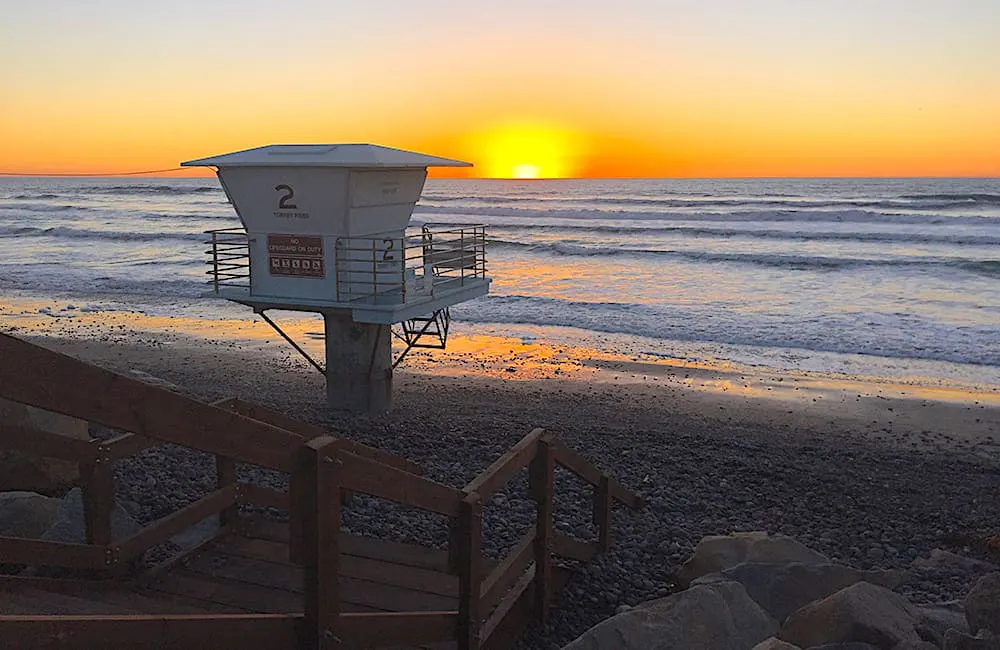 Beautiful Torrey Pines Beach, at sunset, in San Diego, California.