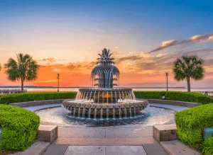The iconic, Pineapple Fountain in historic, Charleston, South Carolina.