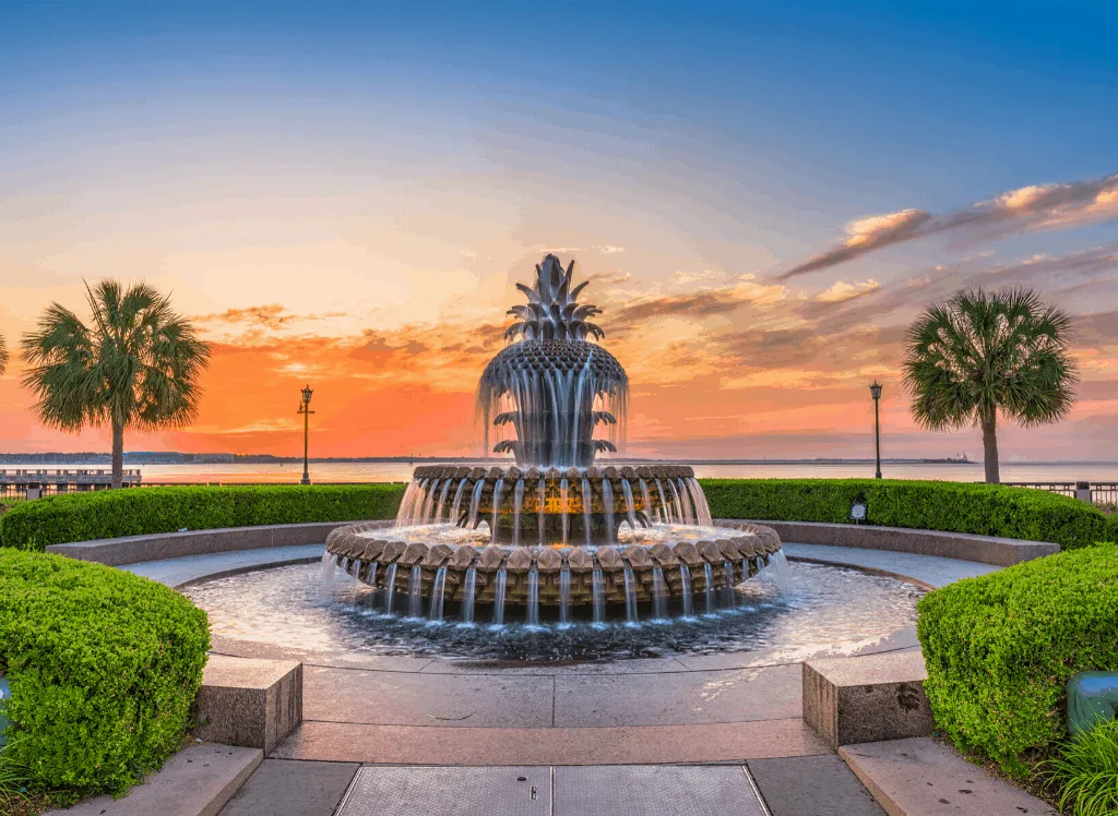 The iconic, Pineapple Fountain in historic, Charleston, South Carolina.