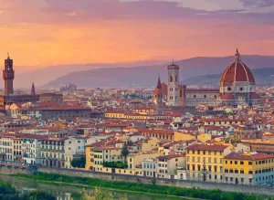 The iconic Florence skyline, with a view of the famous, Santa Maria del Fiore Cathedral.