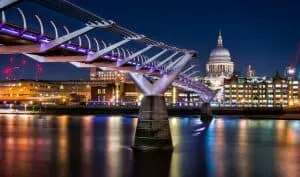Millennium Bridge in London, which was unceremoniously destroyed by Deatheaters in Harry Potter and the Half-Blood Prince. 