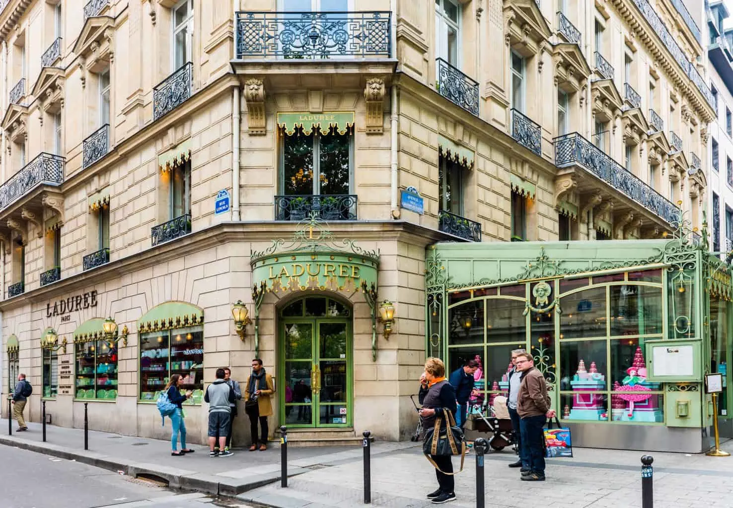 The one and only Ladurée Cafe, which sits along Paris' immortal, Champs Elysées