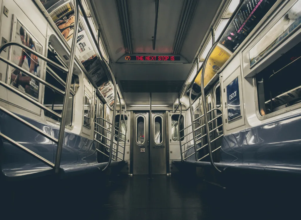 Interior of a subway car.
