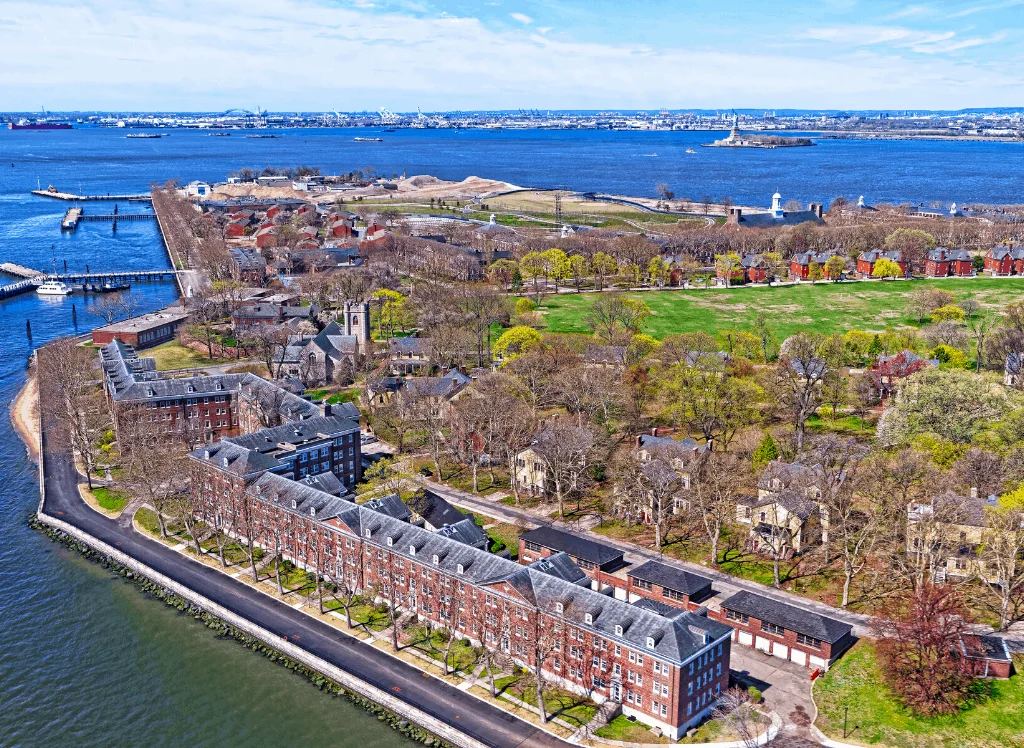 An aerial view of Governors island