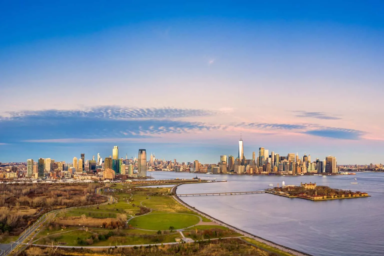 An aerial view of Liberty State Park near Jersey City, New Jersey.