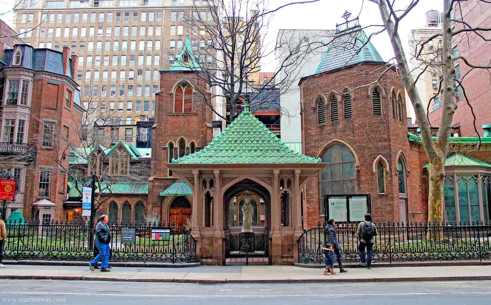 The charming, English country feel of the brick-walled, green-roofed, Church of the Transfiguration in New York City (image sourced from Flickr.com). 