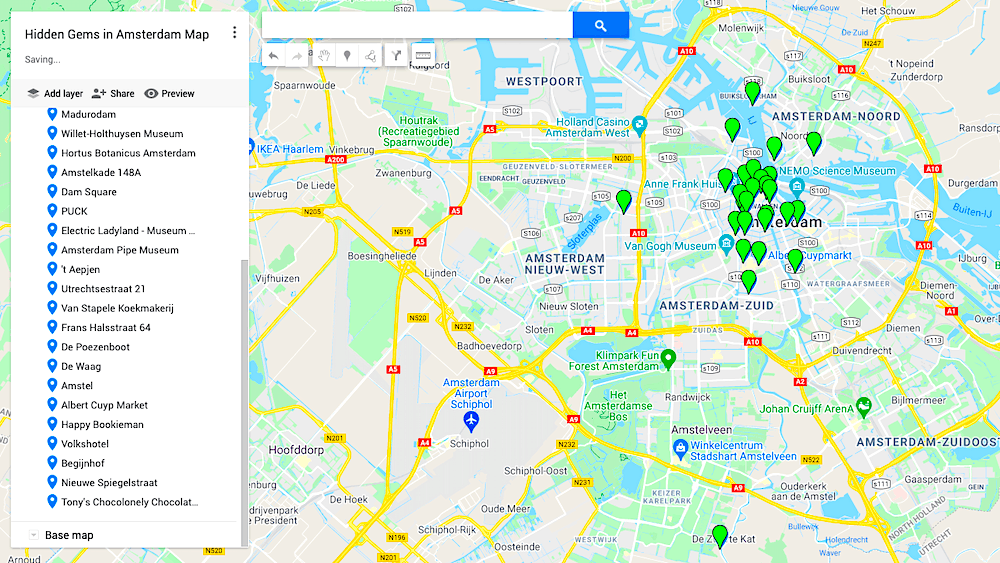 Map of the best hidden gems in Amsterdam