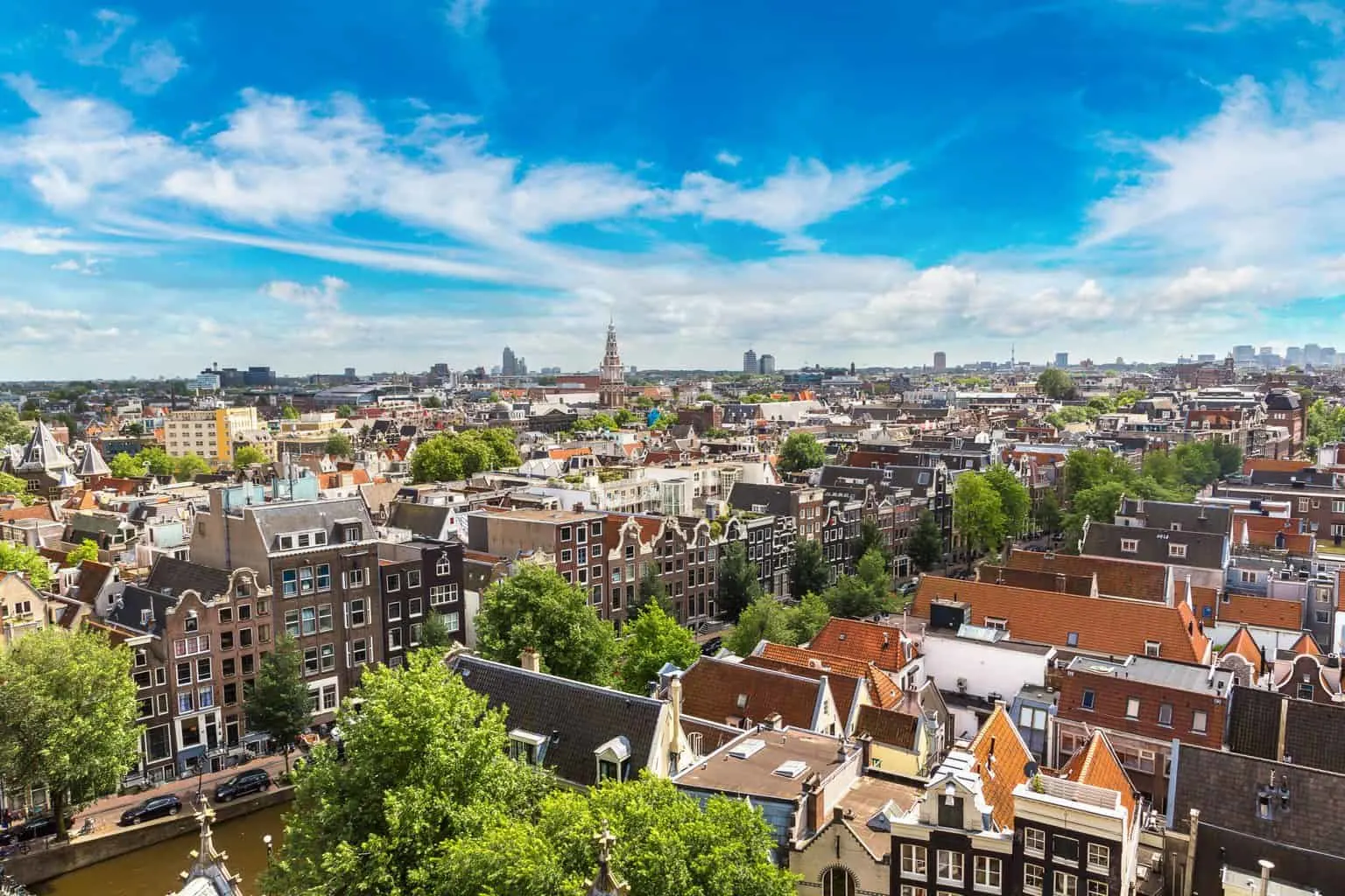 An aerial view of Amsterdam from the Volkshotel. 