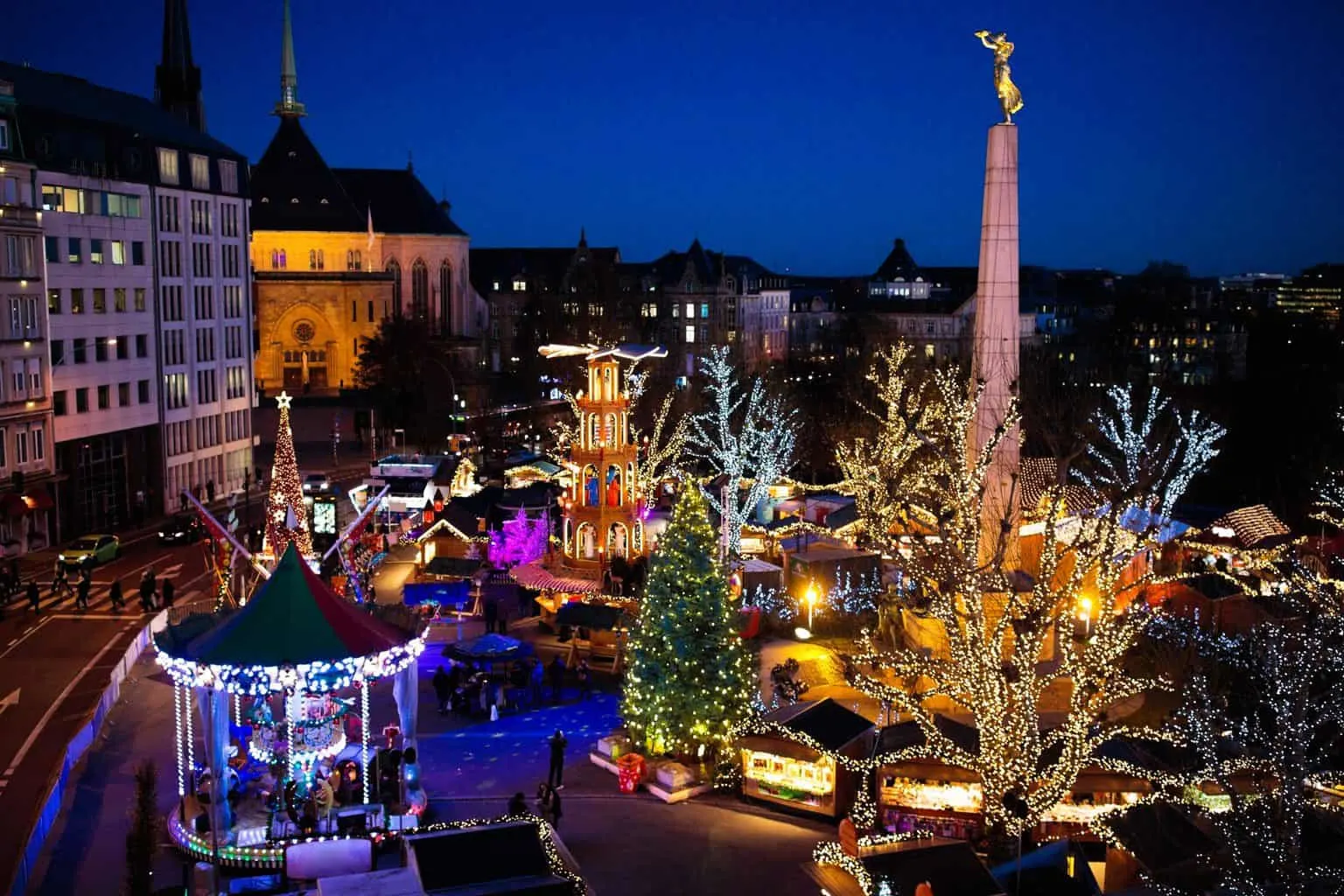 An aerial view of the Christmas fair in Luxemburg. 