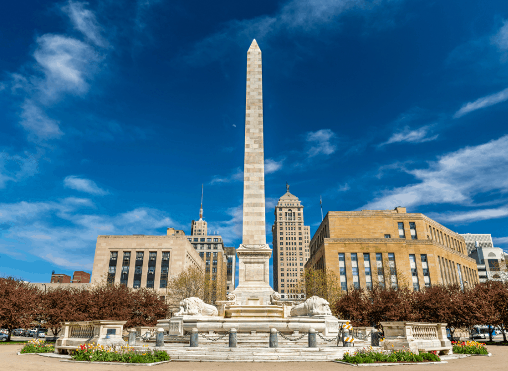 The McKinley Monument on Niagara Square in Buffalo, NY. Buffalo is one of the lesser known  romantic getaways in Upstate New York