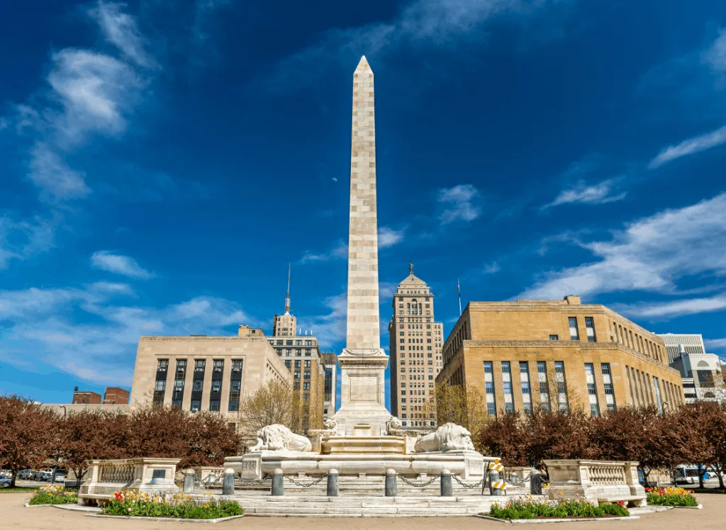 The McKinley Monument on Niagara Square in Buffalo, NY. Buffalo is one of the lesser known  romantic getaways in Upstate New York