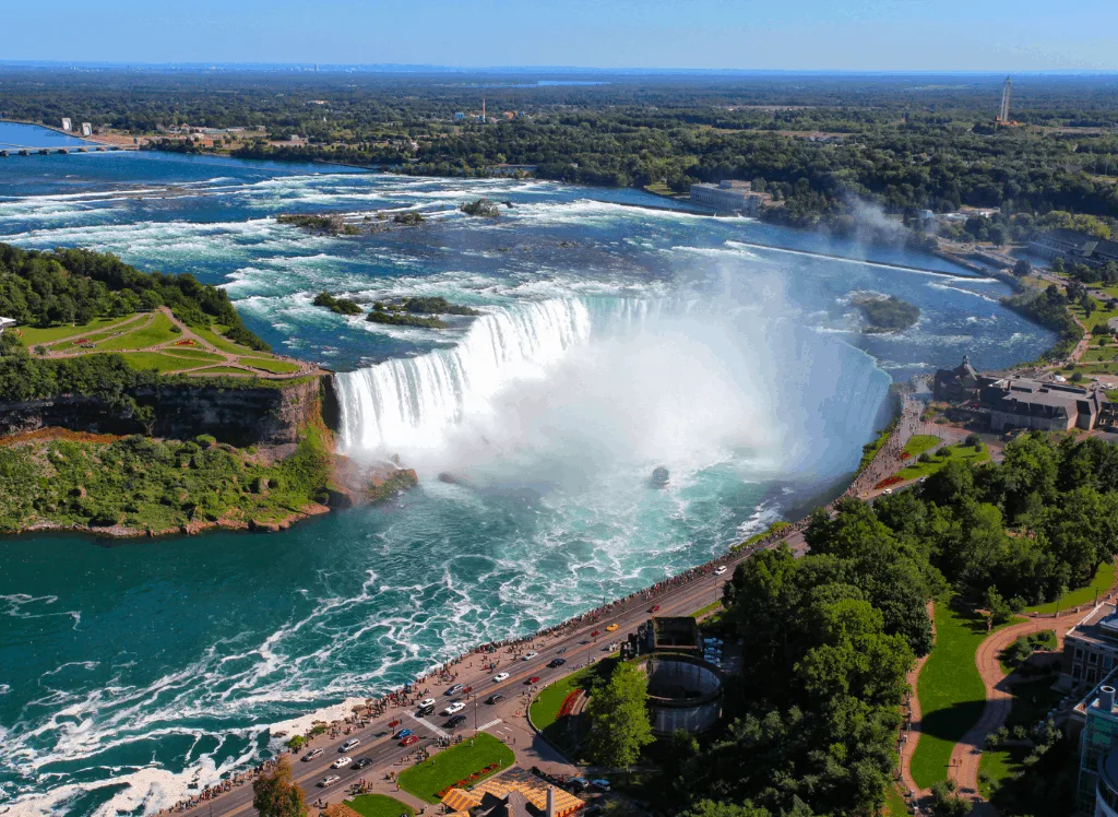 An aerial view of Niagara Falls. 