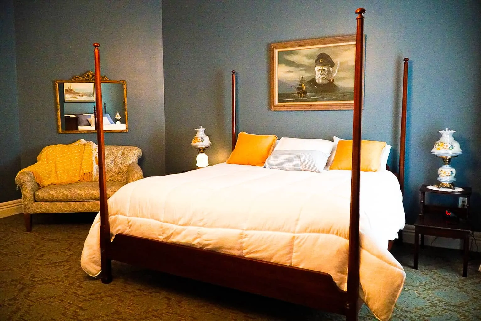 One of the beds inside the Osborne Room of the Historic Hotel Broadalbin. 