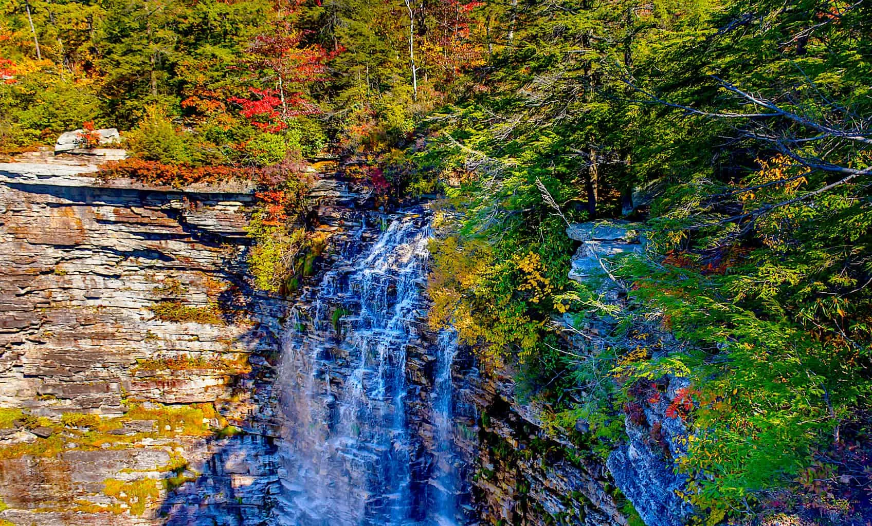 A view of Verkeerderkill Falls in the fall. Image sourced from Jim Hall on Flickr.com. 