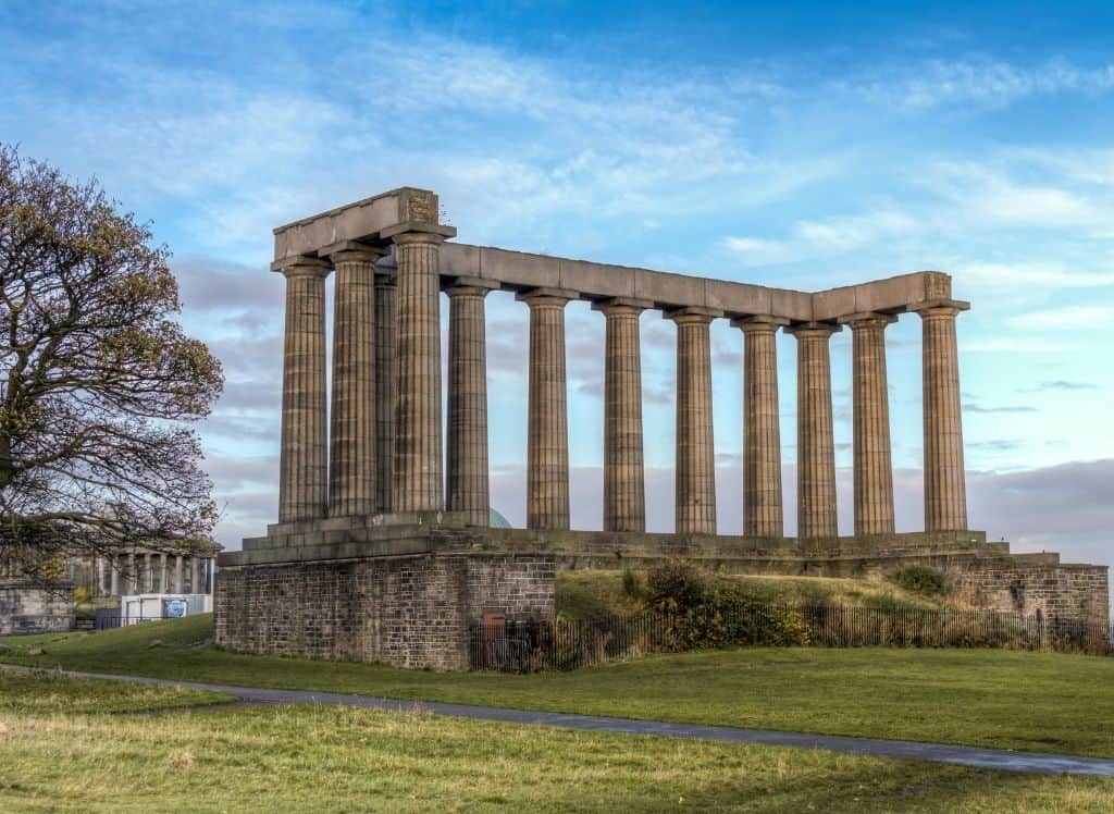 The un-finished, Parthenon-like National Monument atop Calton's Hill.