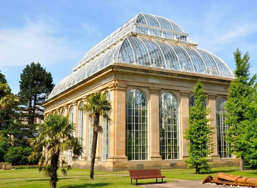 Some of the beautiful glass-roofed buildings you'll find at the Royal Botanic Gardens, one of the most famous landmarks in Edinburgh. 