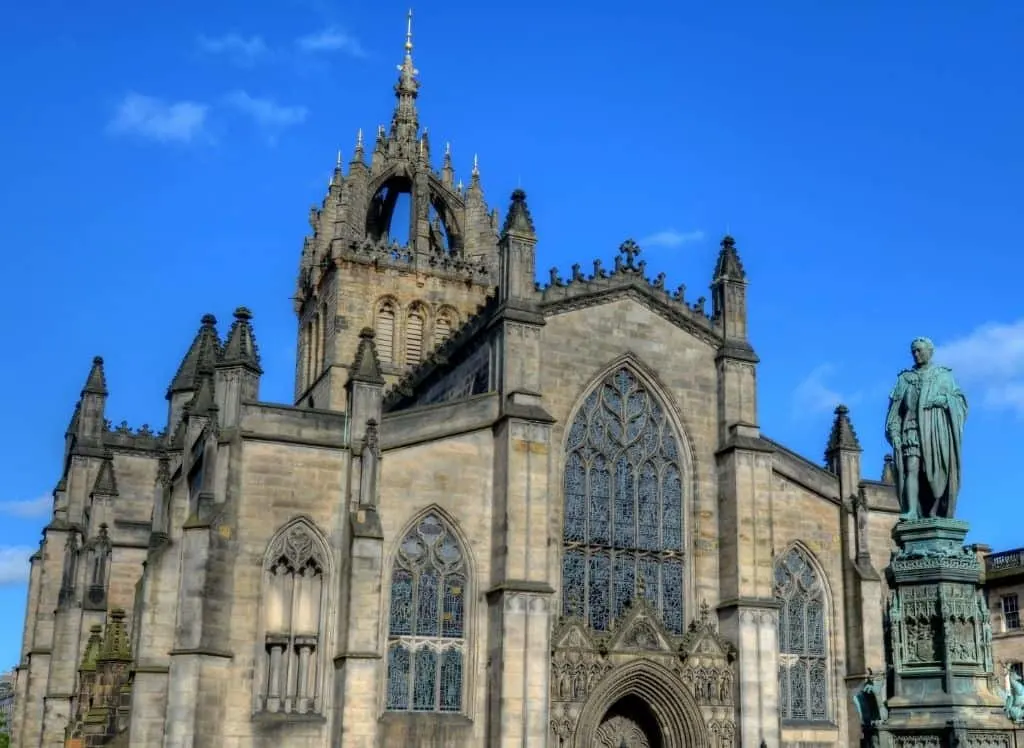 The ornate exterior of St. Giles Cathedral in Edinburgh. 