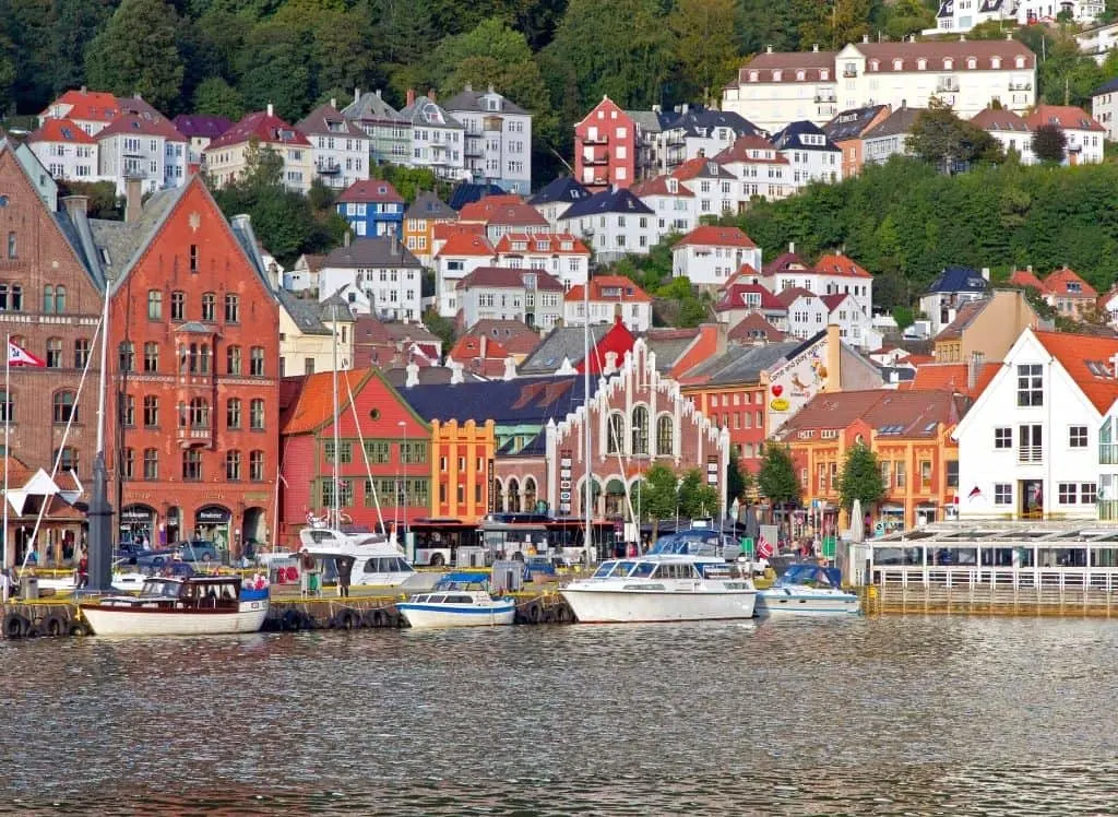 The vibrant buildings that line the Hanseatic Wharf in Bergen. 