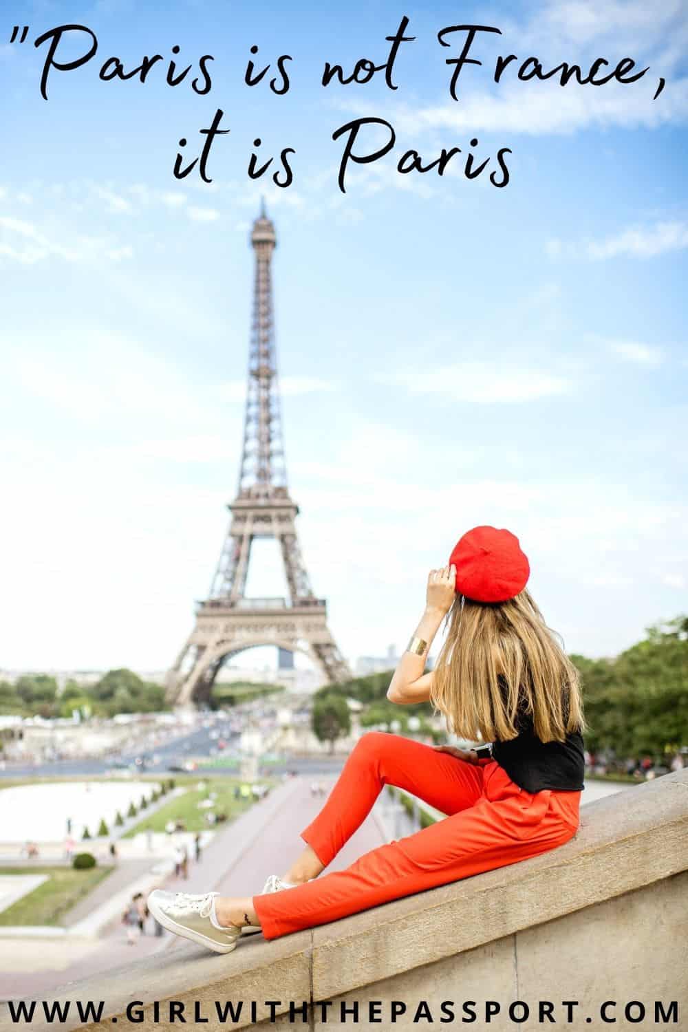 Paris is not France, it is Paris written on an image which has a lady with a red beret looking at the Eiffel tower in the distance. 
